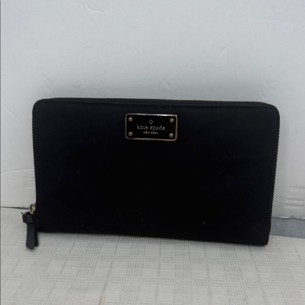 Kate Spade Black Large Zip Around Wallet Kaden Wilson Road Nylon